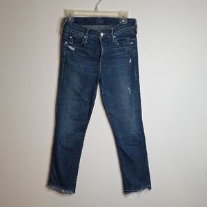MOTHER Rascal Ankle Undone Step Fray Jeans Sz 26 Dark Graffiti
